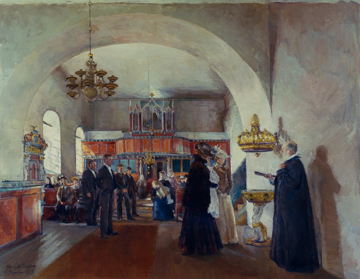 Dåp i Stange kirke av Harriet Backer