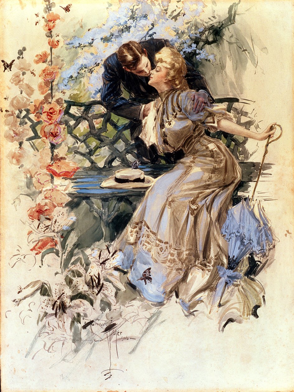 Engasjementsdager, 1906 (wc på papir) av Harrison Fisher