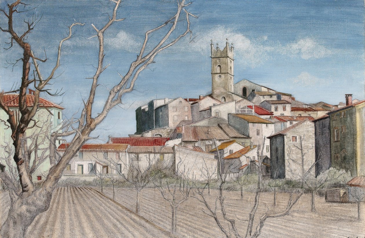 Tidlig vår, utsikt gjennom en frukthage, ca. 1925 (for detaljer se 244484) av Harry Morley