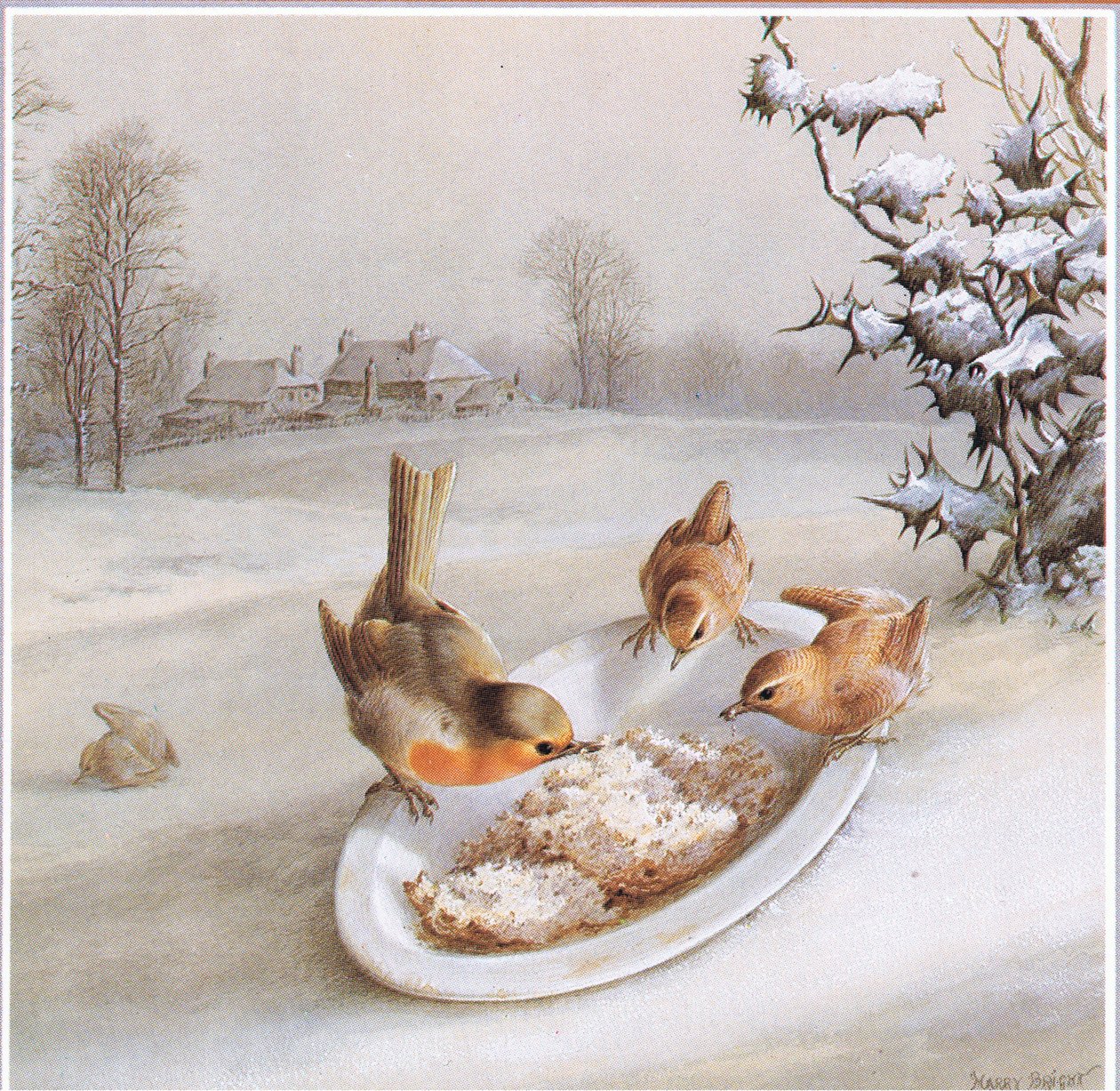 Robins and Wrens: Vinterfrokost, Postkort av Harry Bright