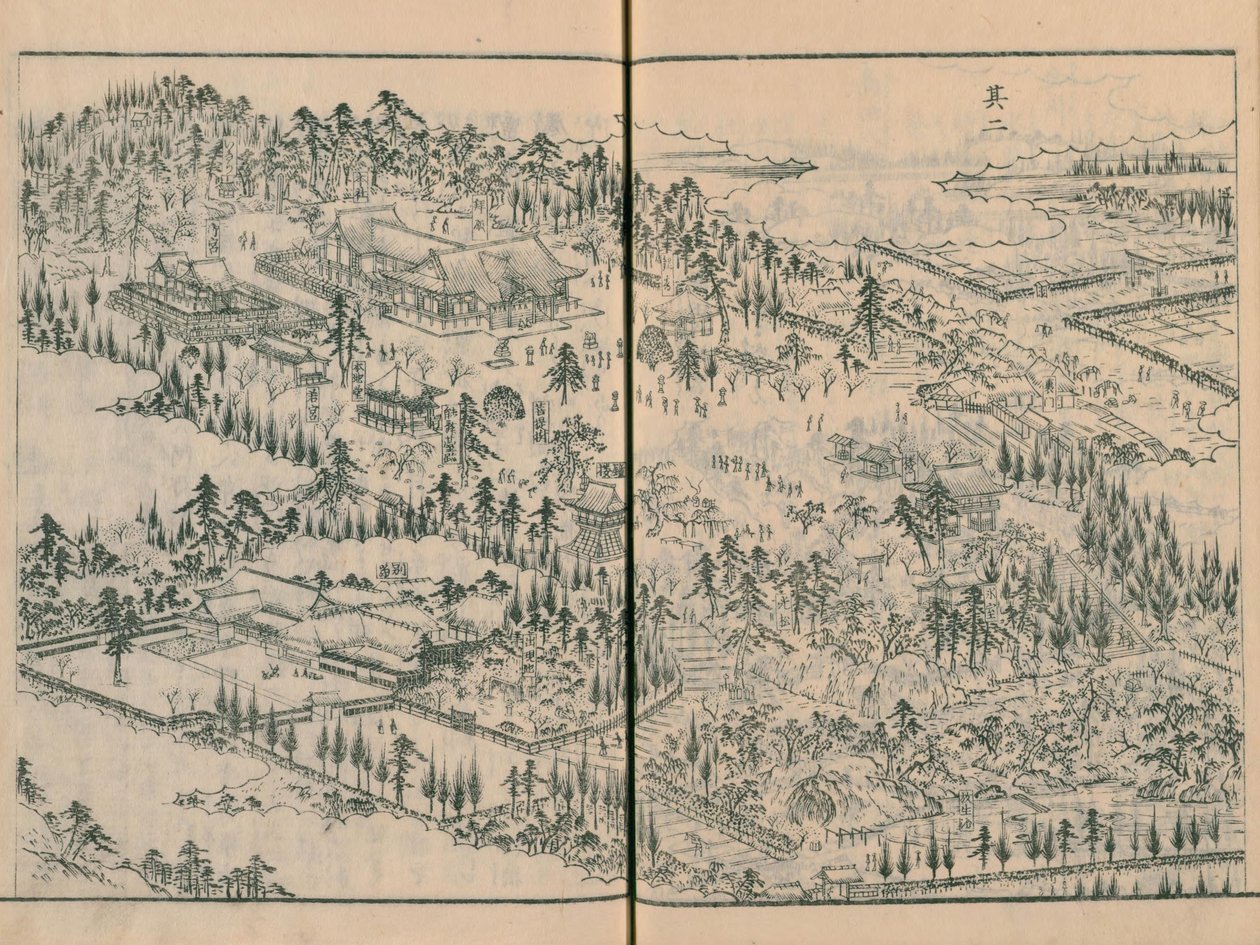 Takata Hachimangū -helligdommen i Edo Meisho Zue vol. 4 (bok 11) av Hasegawa Settan