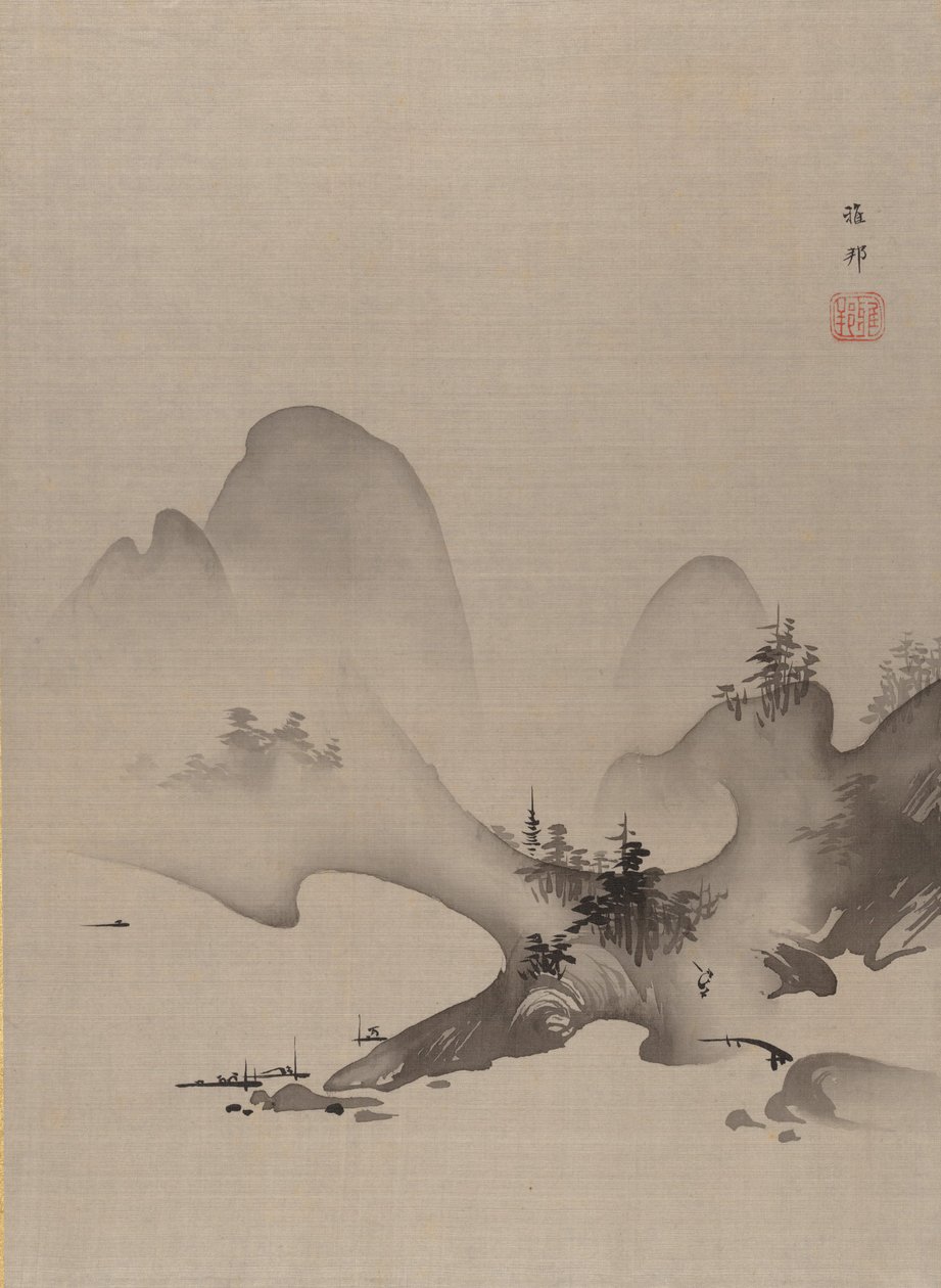 Innsjø og fjell, ca. 1885-89. av Hashimoto Gaho