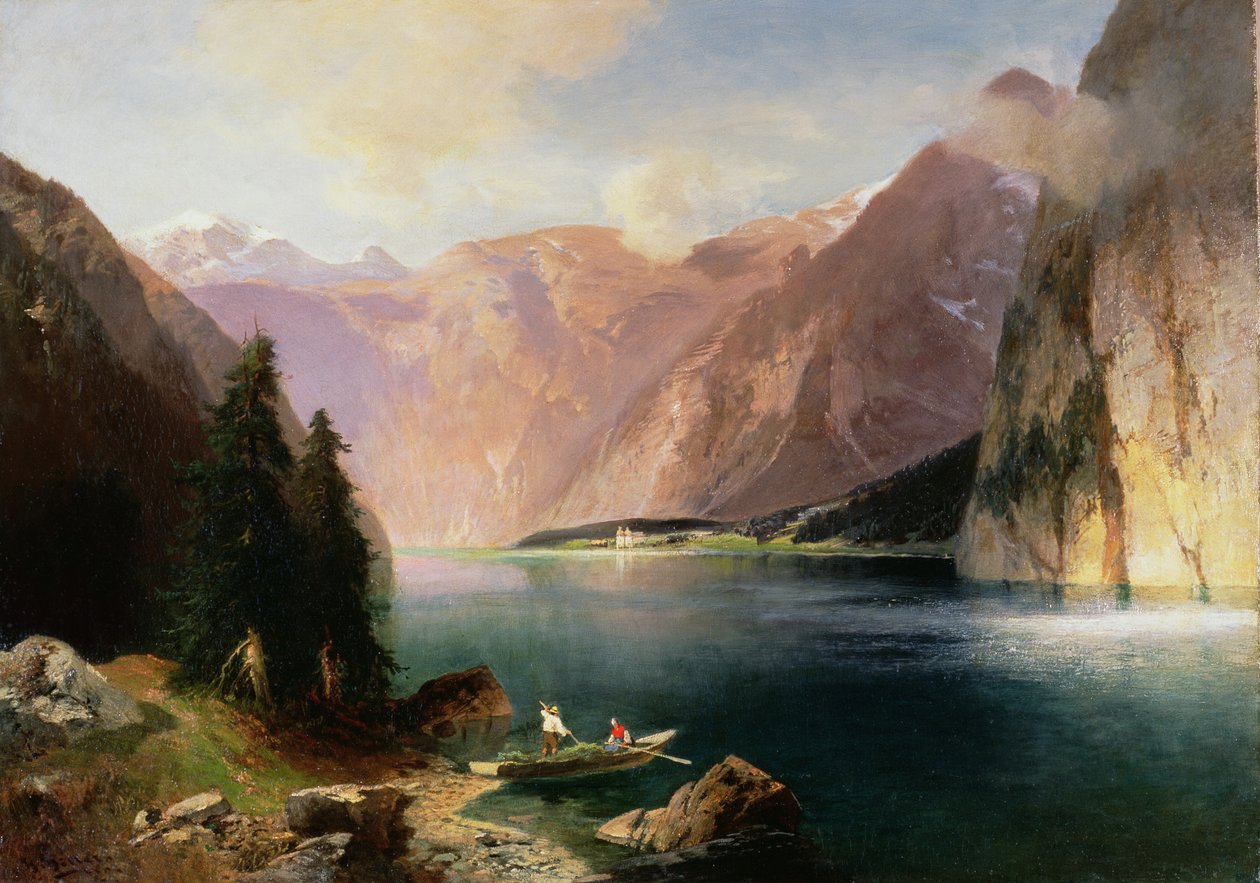 Koenigssee olje på lerret av Heinrich Hiller