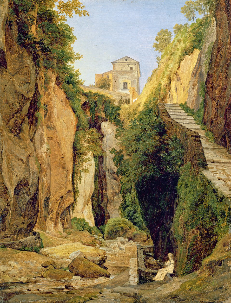 Ravine at Sorrento, 1823 (olje på papir på lerret) av Heinrich Reinhold