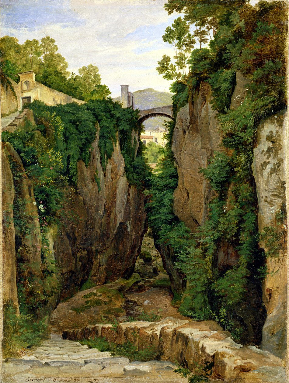 Rocky Ravine i Sorrento, 1823 (olje på papir på lerret) av Heinrich Reinhold