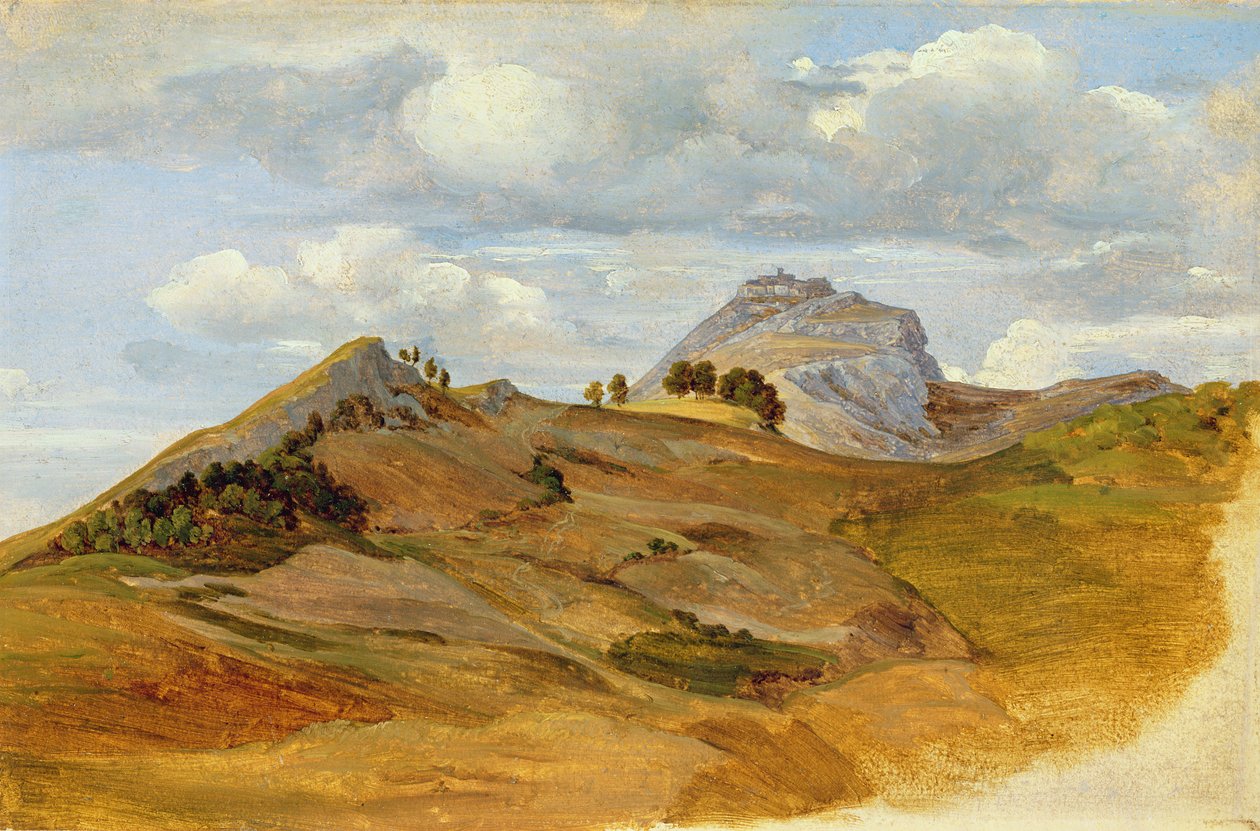 Utsikt over Civitella, 1822 (olje på papir på papp) av Heinrich Reinhold
