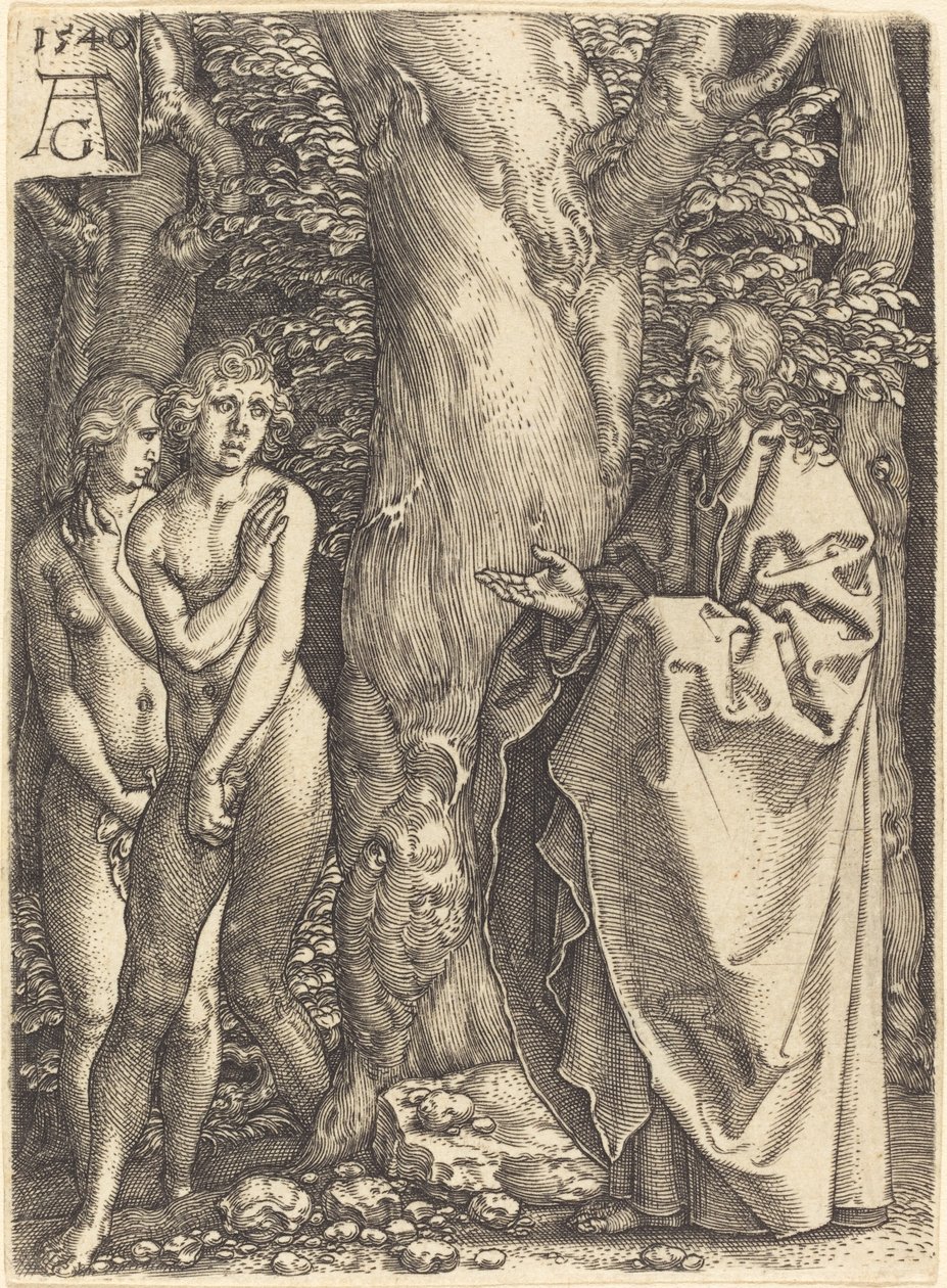 Adam og Eva skjuler seg selv, 1540. av Heinrich Aldegrever