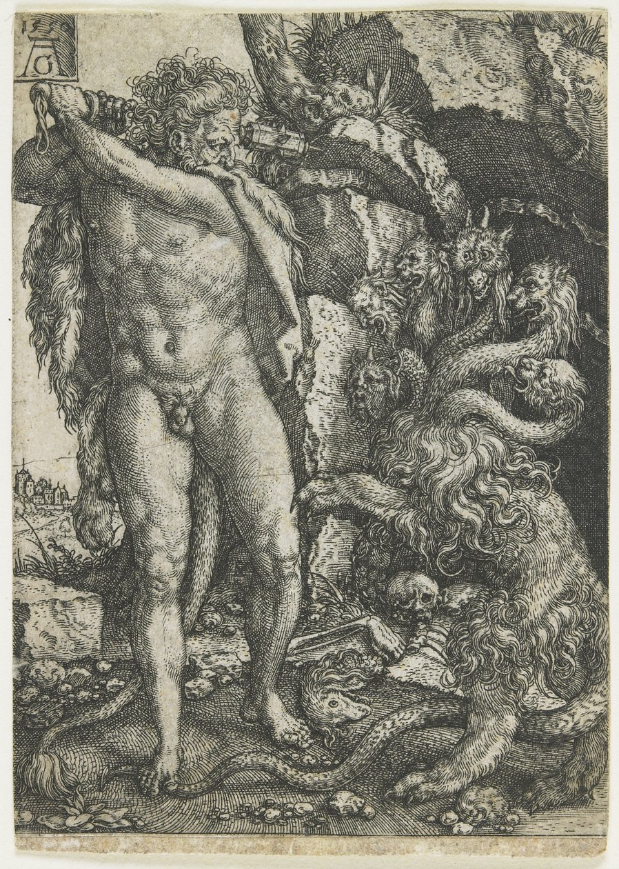 Hercules ødelegger Lernaean Hydra, 1550 av Heinrich Aldegrever