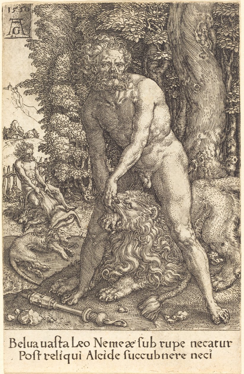 Hercules dreper løven av Nemea av Heinrich Aldegrever
