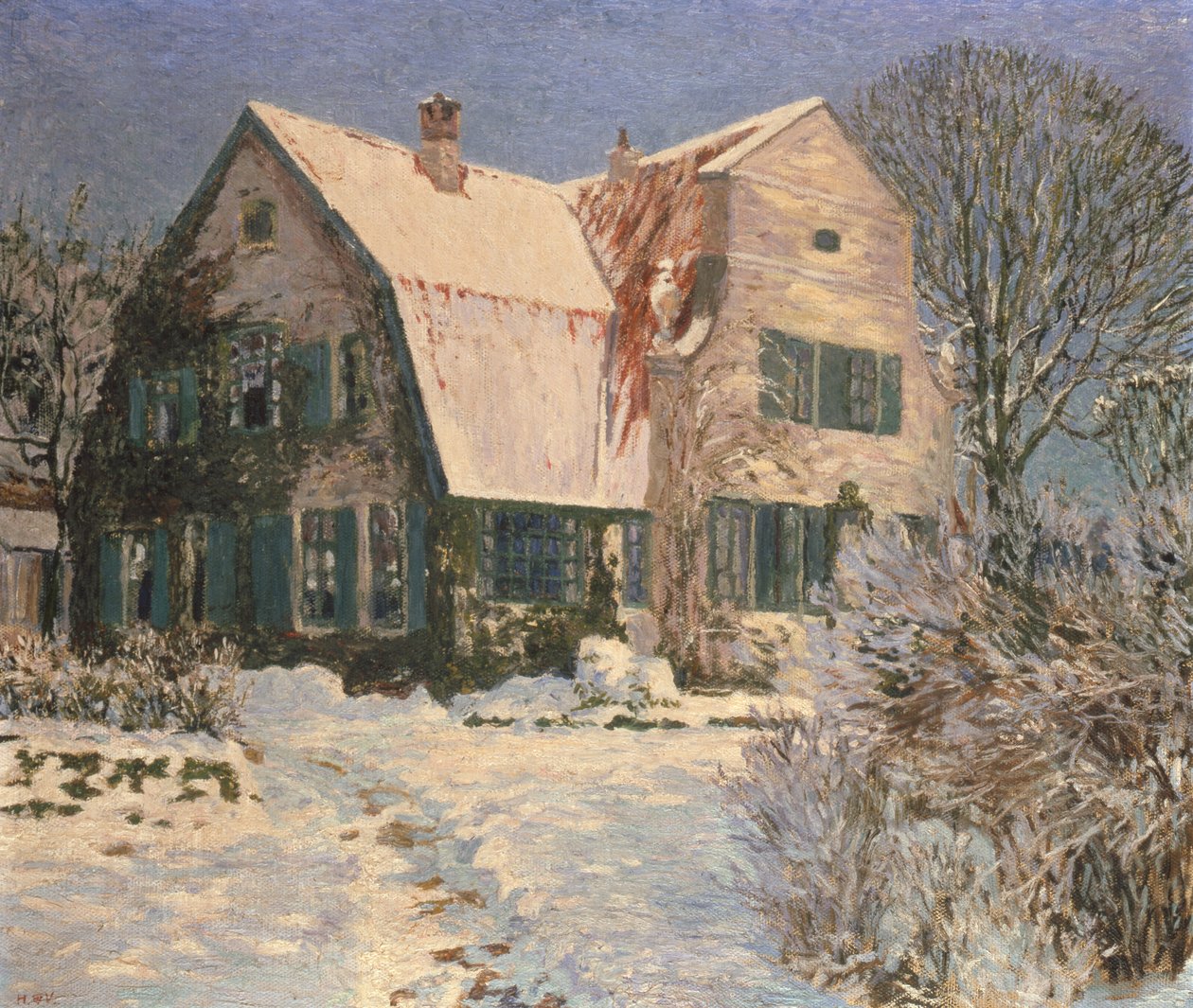 Hus og hage under snø av Heinrich Vogeler