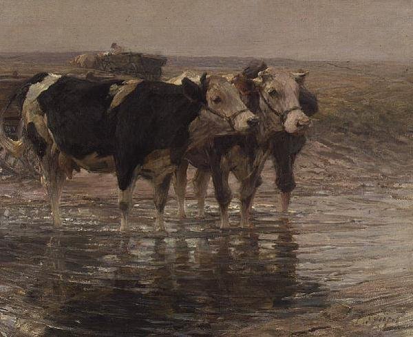 Storfe vanning av Heinrich Johann von Zugel
