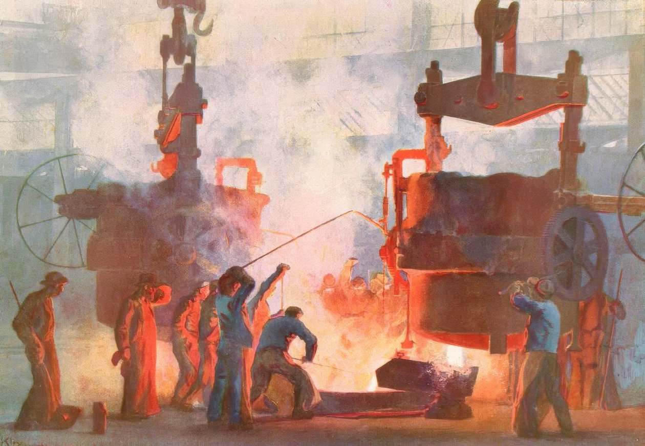 Støpt stål hos Krupp / H. Kley av Heinrich Kley