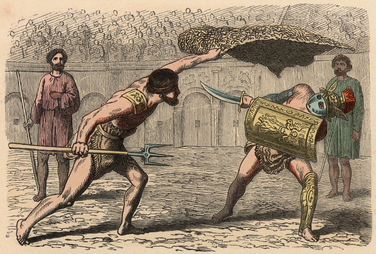 Antikkens Roma: Gladiatorkamper i amfiteateret av Heinrich Leutemann