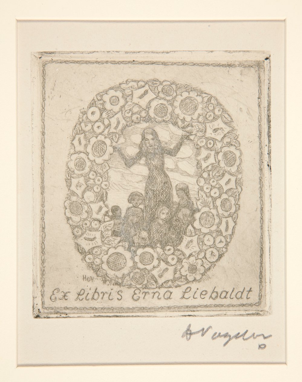 Bokplate: Ex Libris Erna Liebaldt av Heinrich Vogeler