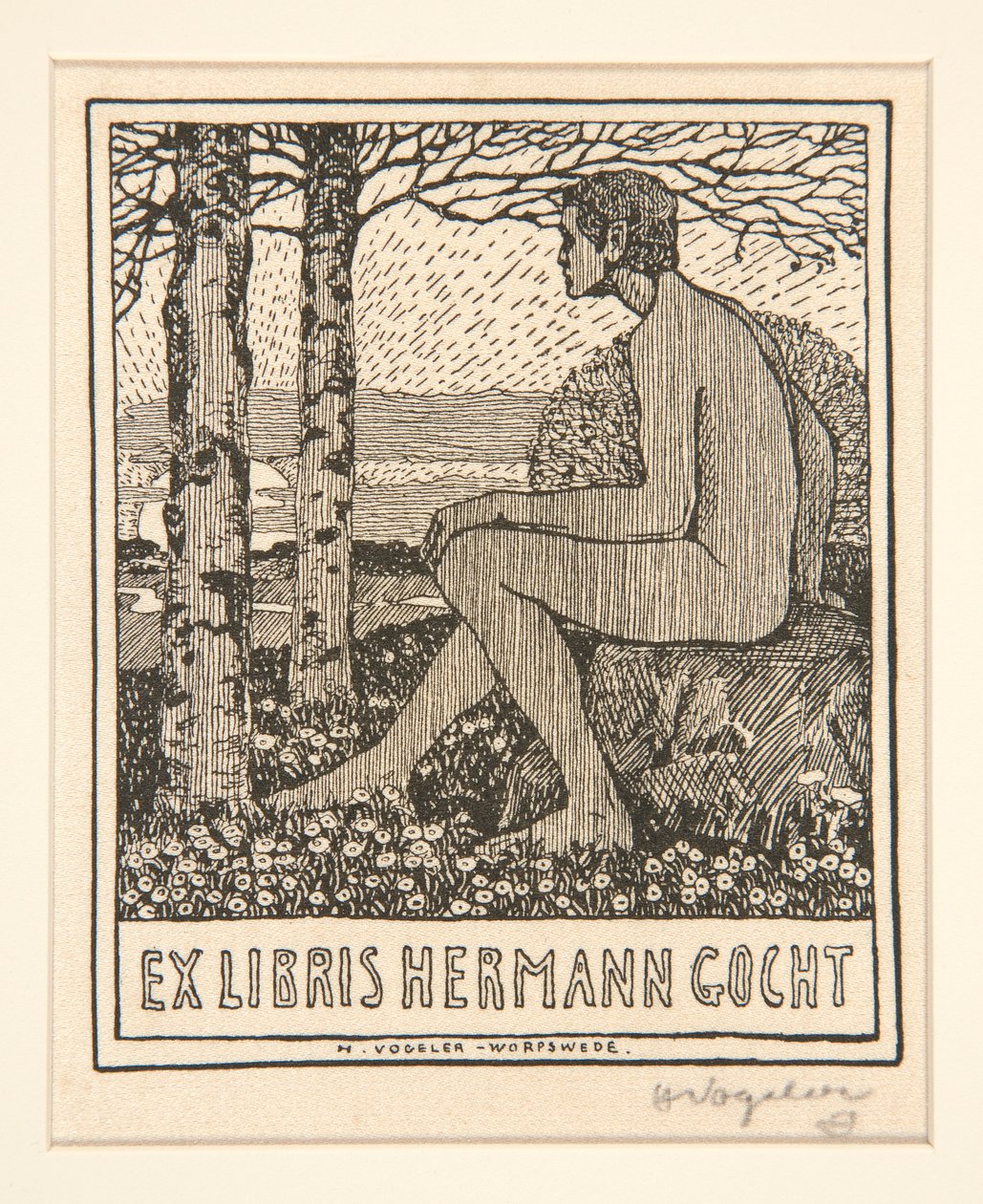 Bokplate: Ex Libris Hermann Gocht av Heinrich Vogeler