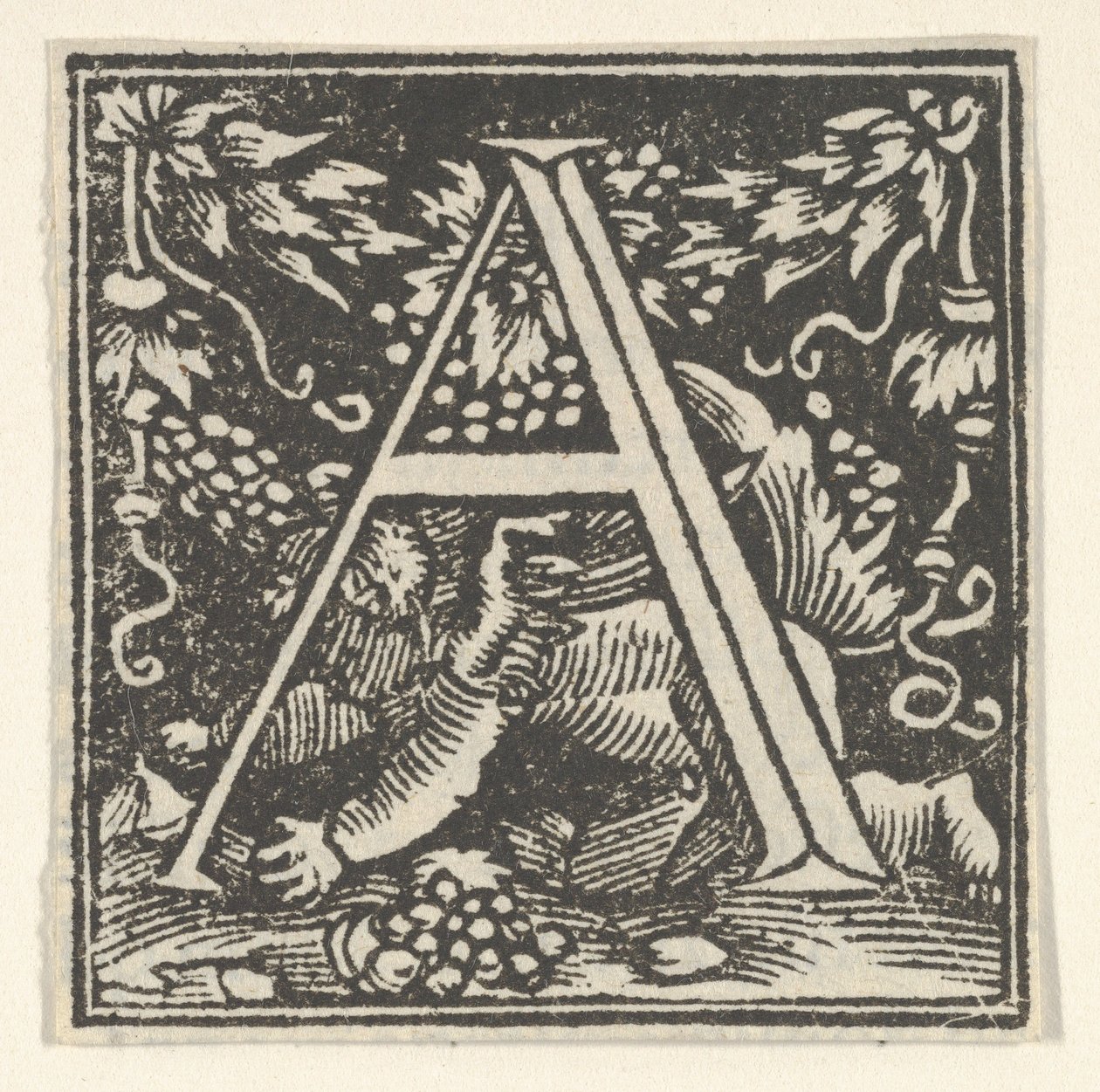 Forbokstav A med putto, ca. 1538. av Heinrich Vogtherr