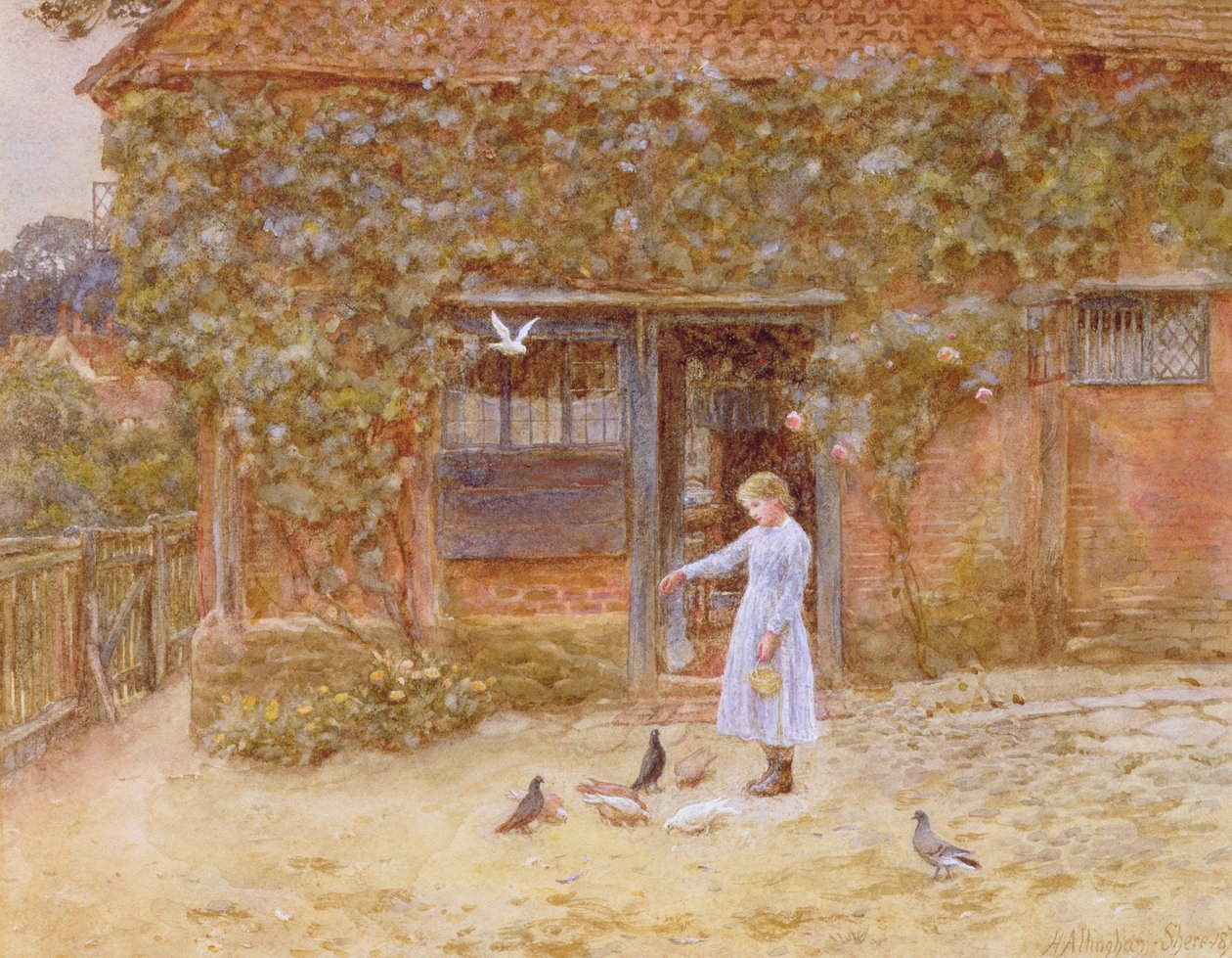 En hytte ved Shere, ca. 1875 (wc på papir) av Helen Allingham