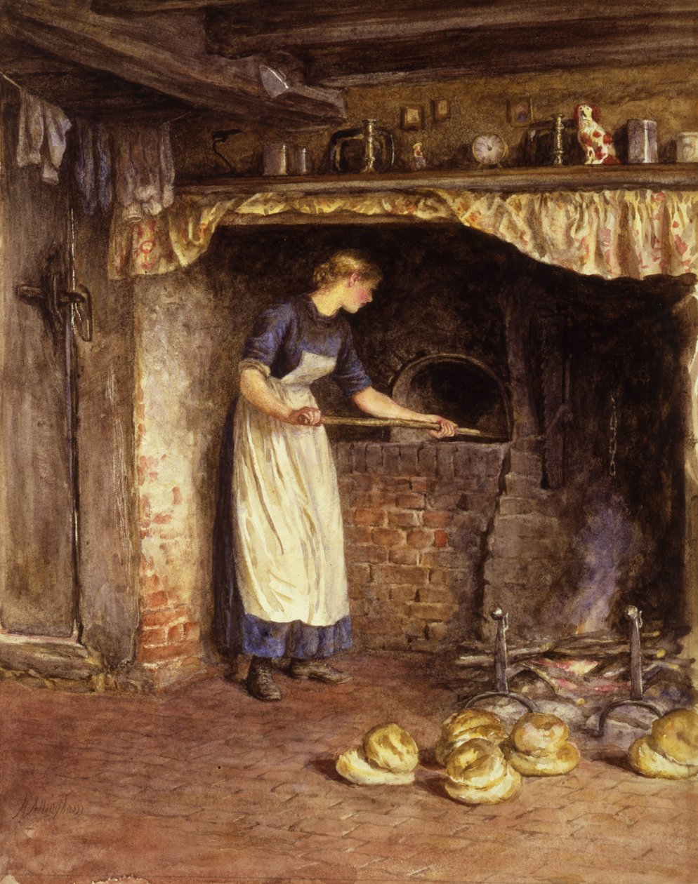 Baking Bread, ca. 1882 (wc på papir) av Helen Allingham