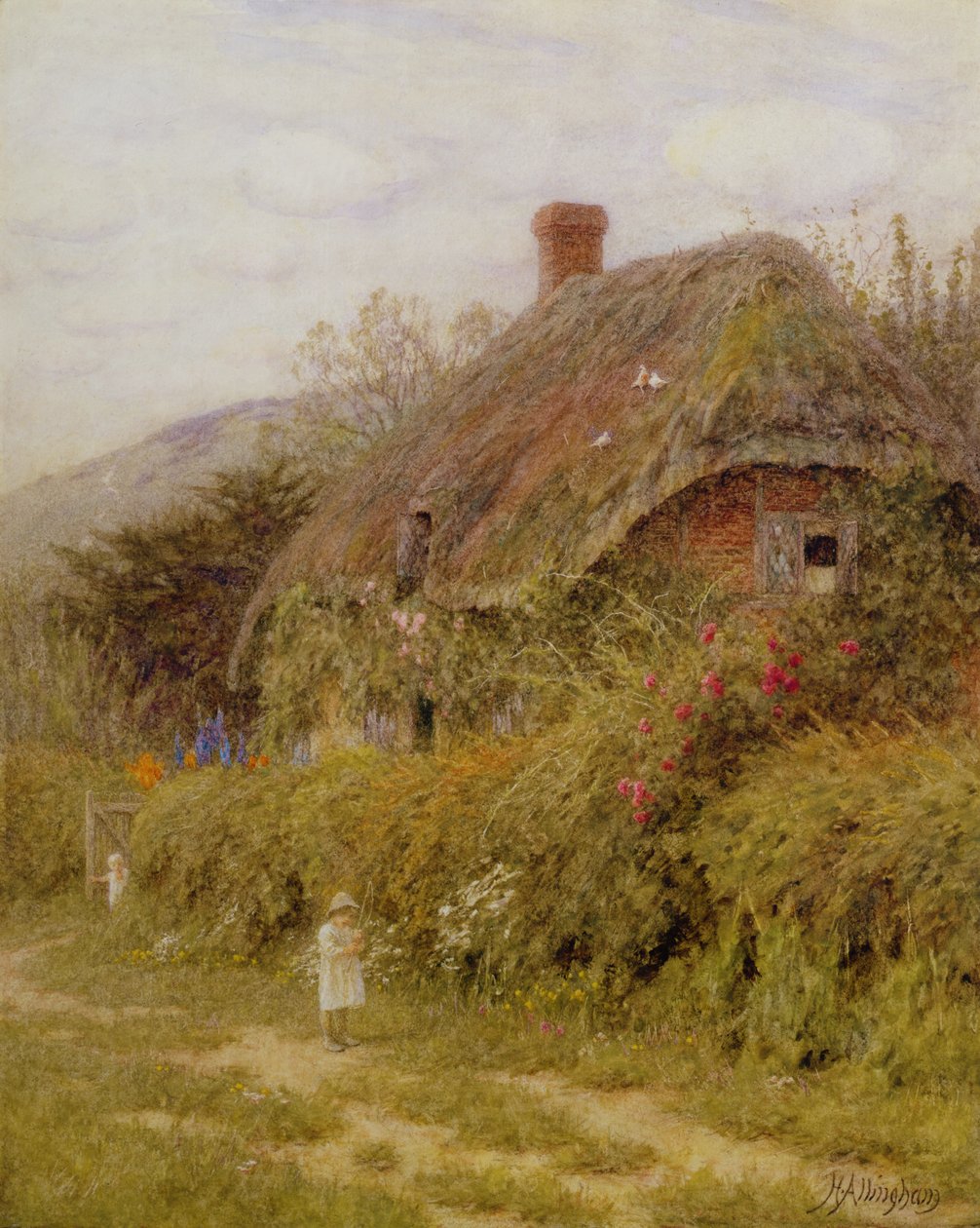 Off Fishing, Surrey (wc på papir) av Helen Allingham