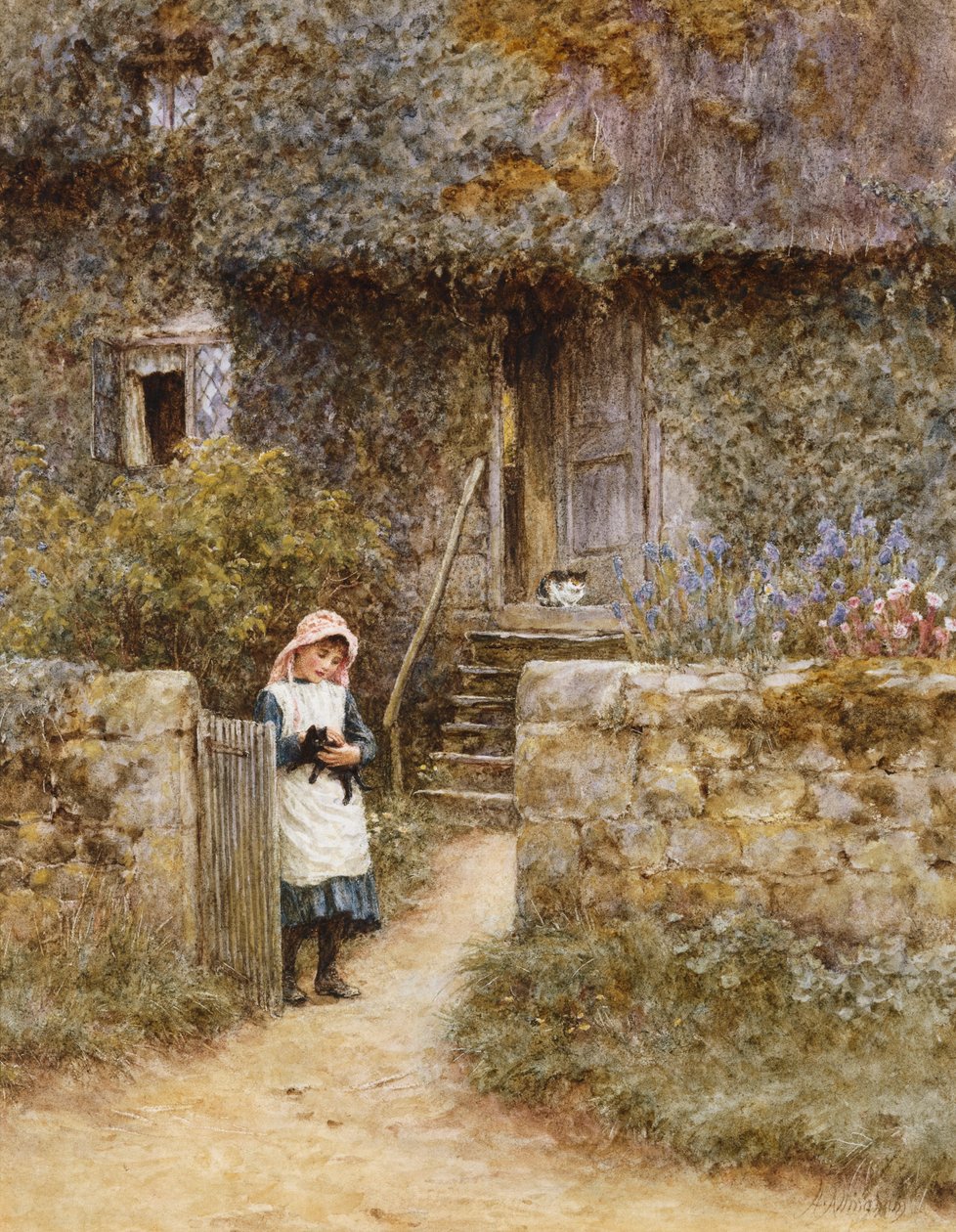 Hageporten (akvarell med utskraping) av Helen Allingham