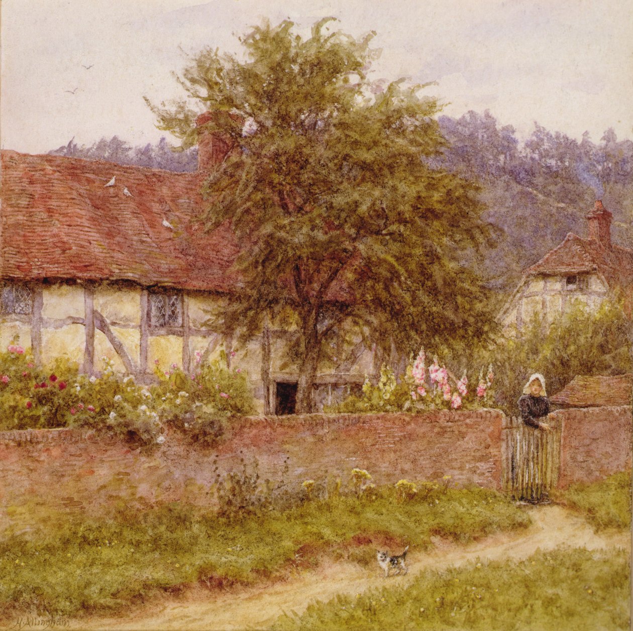 The Stray Kitten, ca. 1891 (olje på lerret) av Helen Allingham