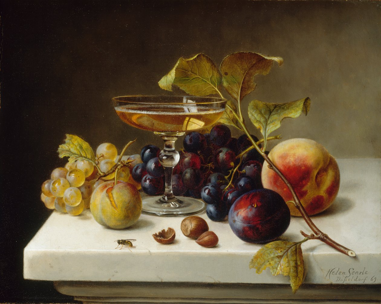 Stilleben med frukt og champagne, 1869. av Helen Searle