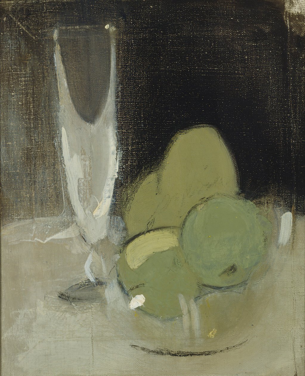 Grønne epler og champagneglass, 1934. av Helene Schjerfbeck