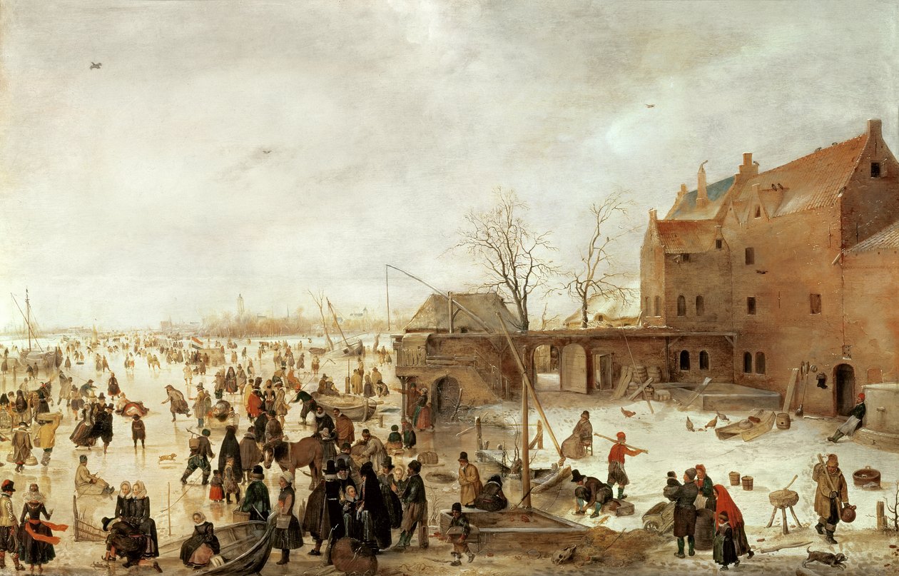 En scene på isen nær en by, ca. 1615 av Hendrick Avercamp