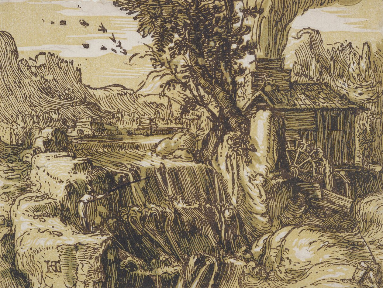 Landskap med en foss av Hendrik Goltzius