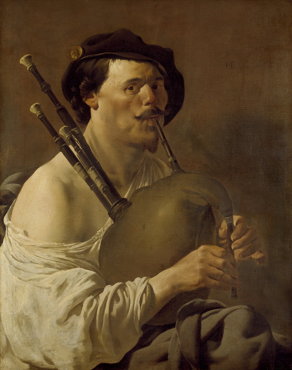 En mann som spiller sekkepipen, 1600-tallet av Hendrick ter Brugghen