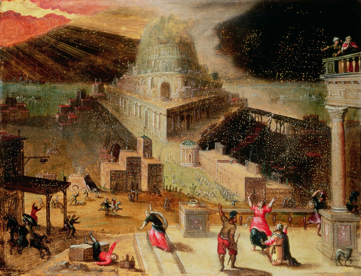 Ødeleggelsen av Babelstårnet (panel) av Hendrick van Cleve