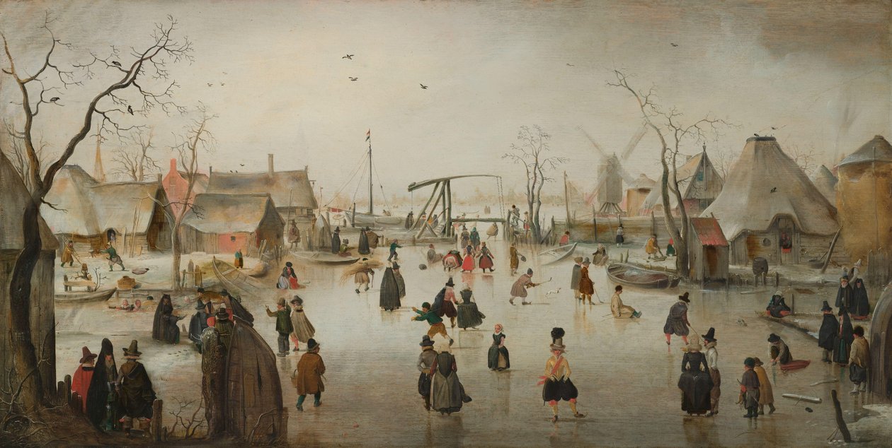 Skøyter i en landsby av Hendrick Avercamp