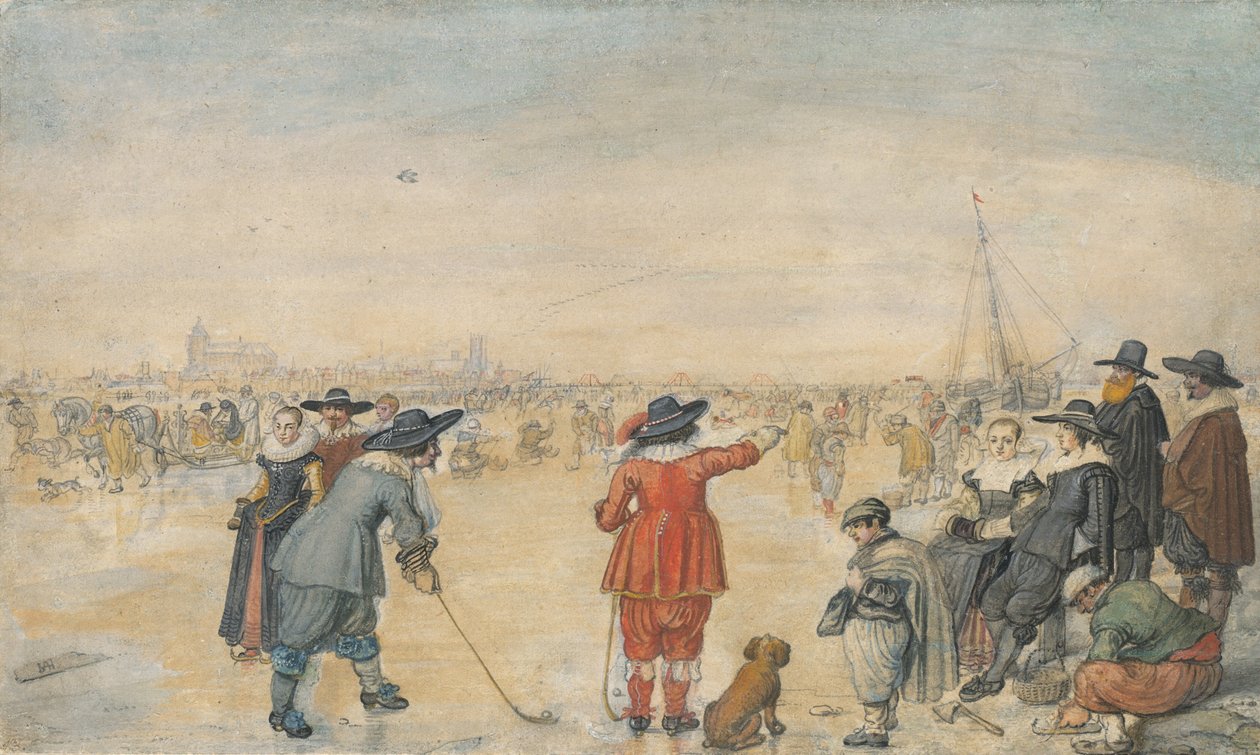 Vinterleker på Frozen River Ijssel av Hendrick Avercamp
