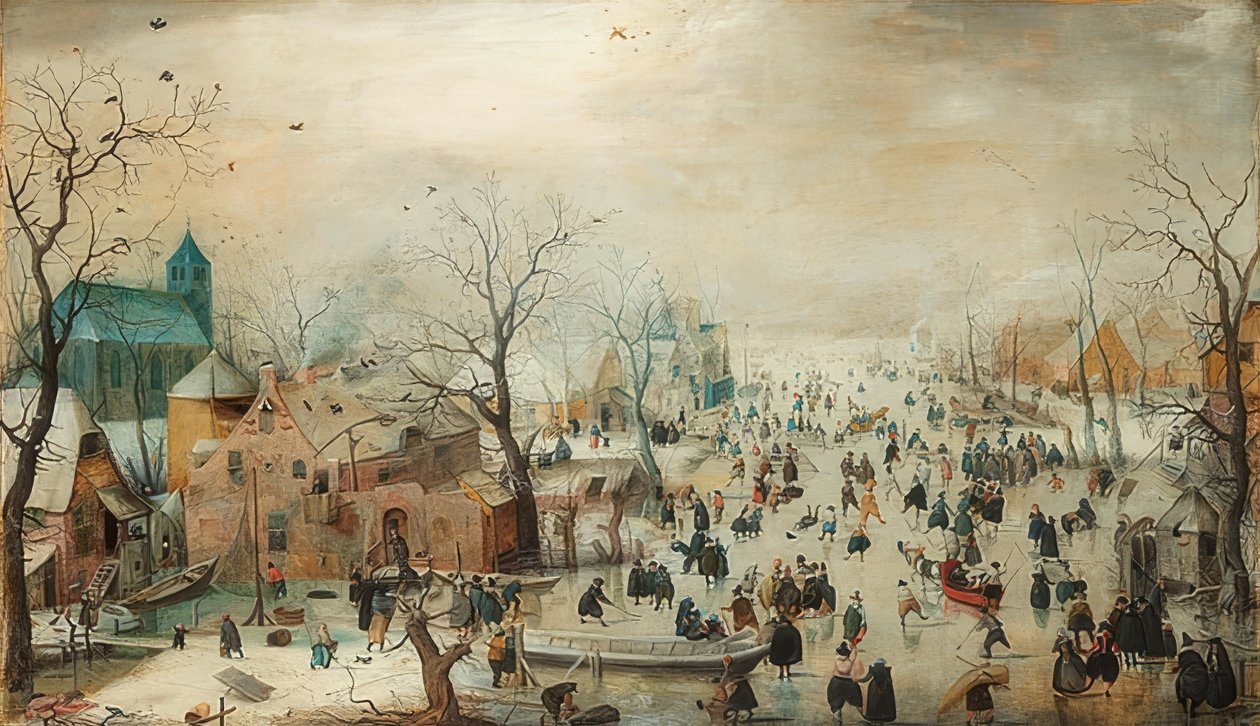 Vinterlandskap med skatere. Rundt 1608 av Hendrick Avercamp