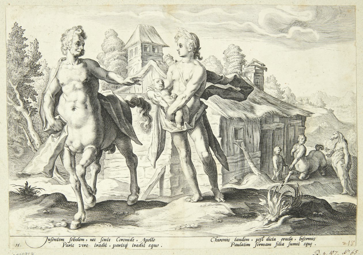 Apollo betror Cheiron opplæringen til Asklepios av Hendrick Goltzius