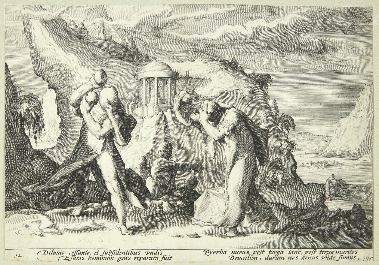 Deukalion și Pyrrha populează lumea în Nynorsk norvegian av Hendrick Goltzius