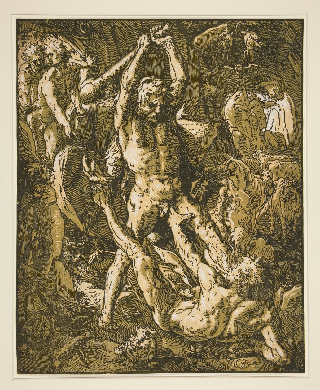 Hercules dreper Cacus av Hendrick Goltzius