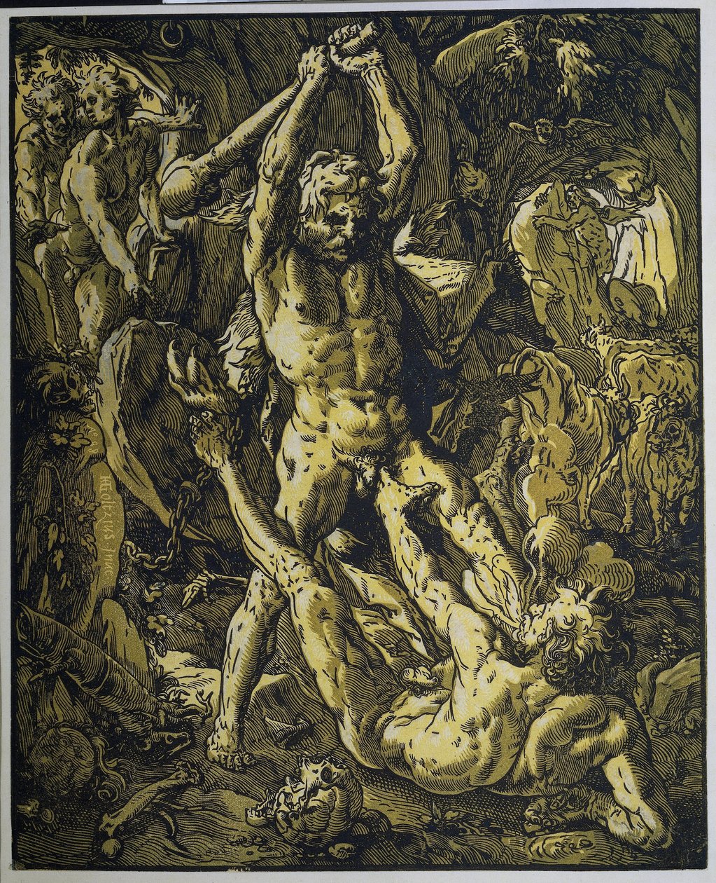 Hercules en Cacus av Hendrick Goltzius