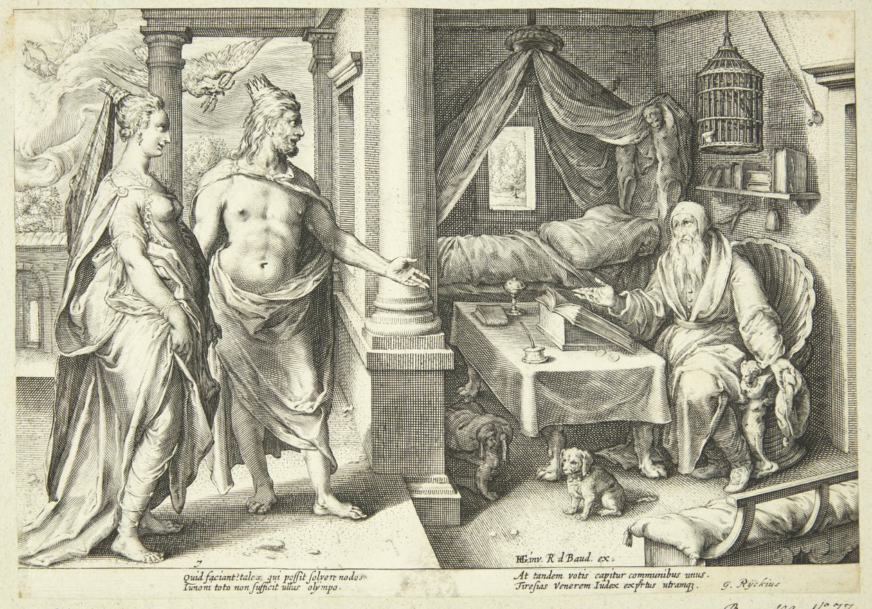 Jupiter og Juno konsulterer Teiresias av Hendrick Goltzius
