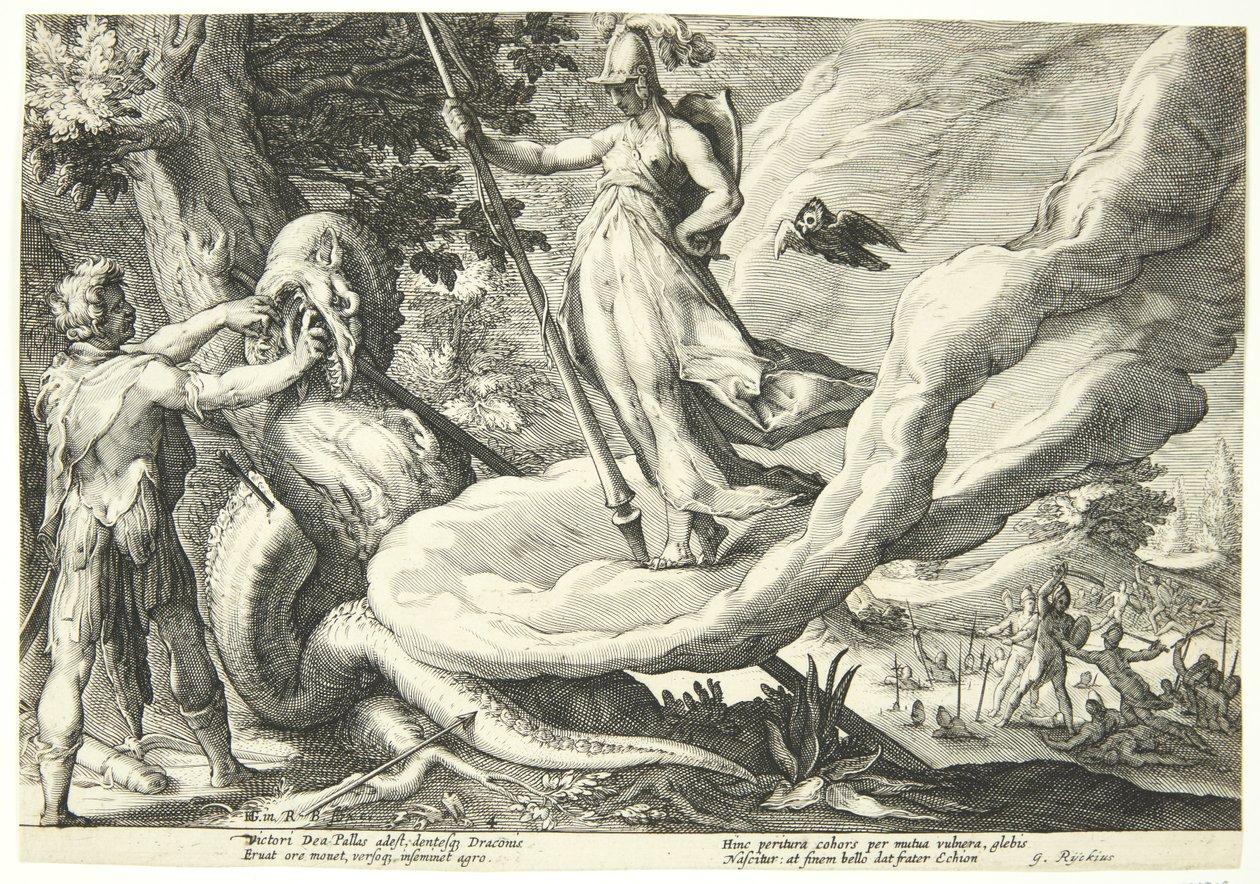 Kadmos sårer dragens tenner av Hendrick Goltzius
