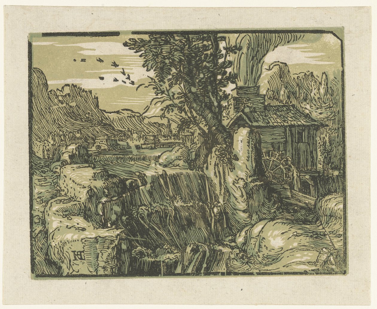 Landskap med foss Fire små landskap (serietittel) av Hendrick Goltzius