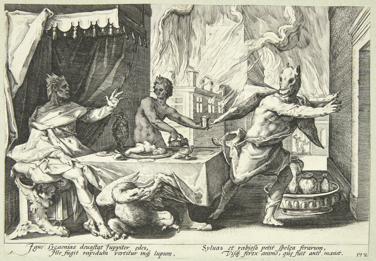 Lykaon forvandles til en ulv av Hendrick Goltzius