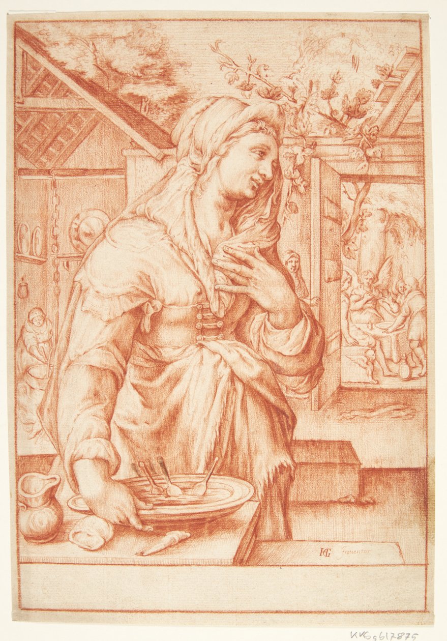 Sarah på kjøkkenet av Hendrick Goltzius