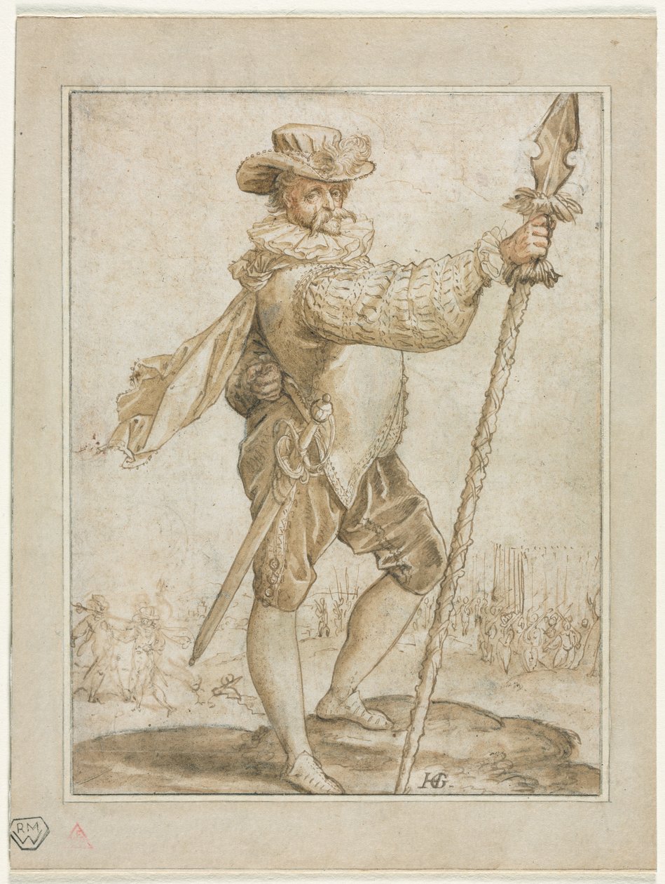 Stående offiser holder et villspyd av Hendrick Goltzius