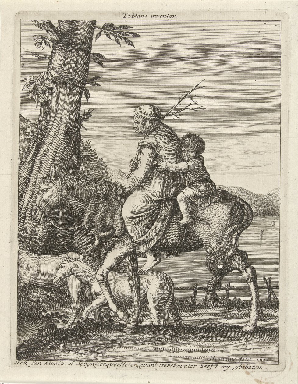 Kvinne og barn på hesteryggen av Hendrick Hondius (I)