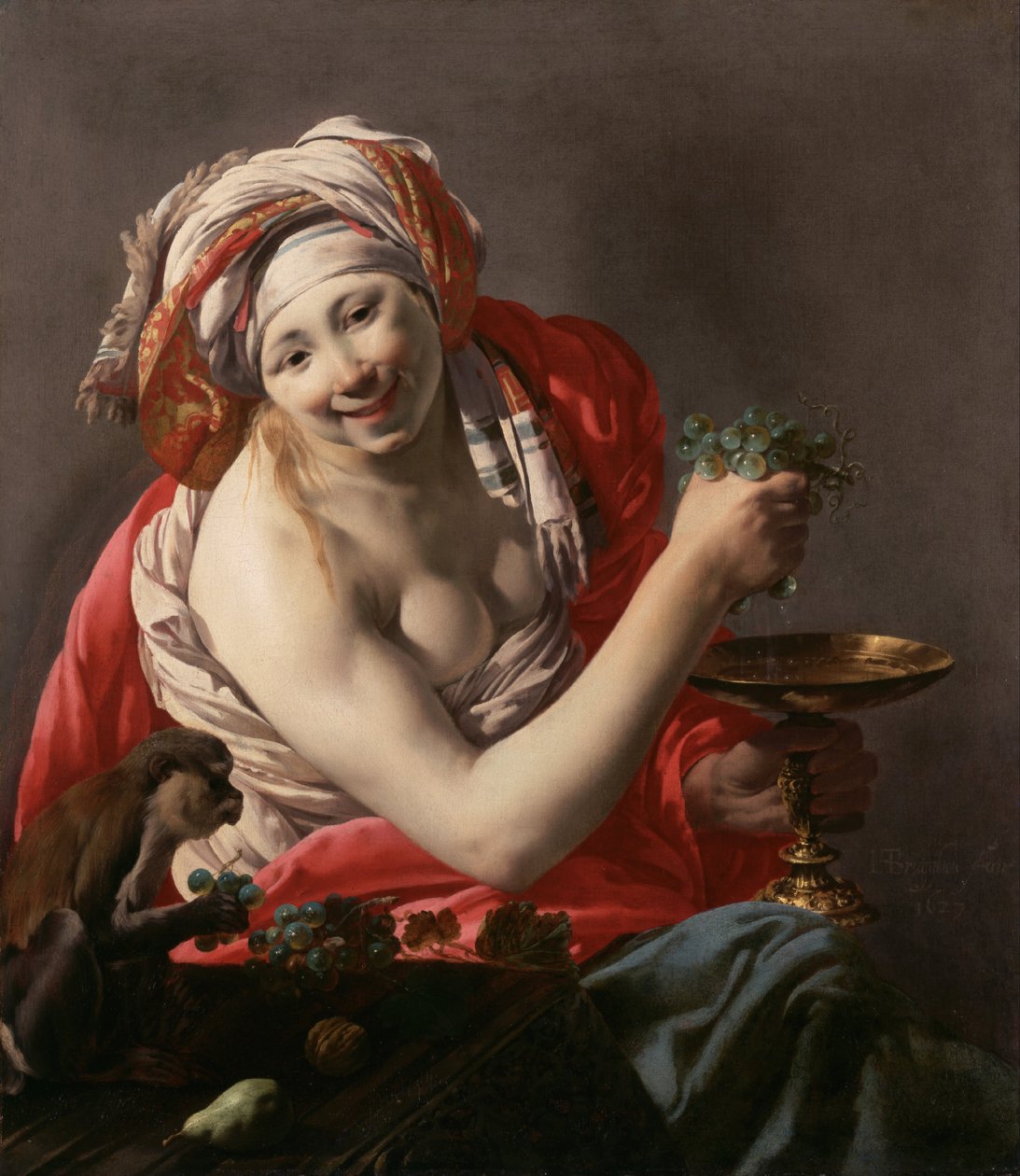 Bacchante med en ape, 1627 av Hendrick Jansz Terbrugghen