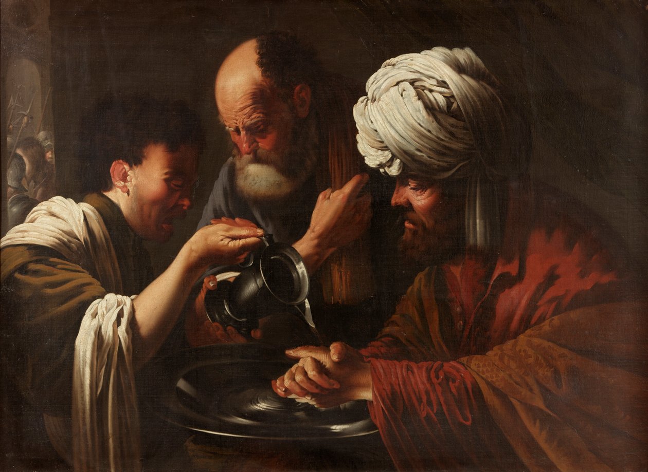Pilatus vasker hendene, ca. 1615-1628 av Hendrick ter Brugghen