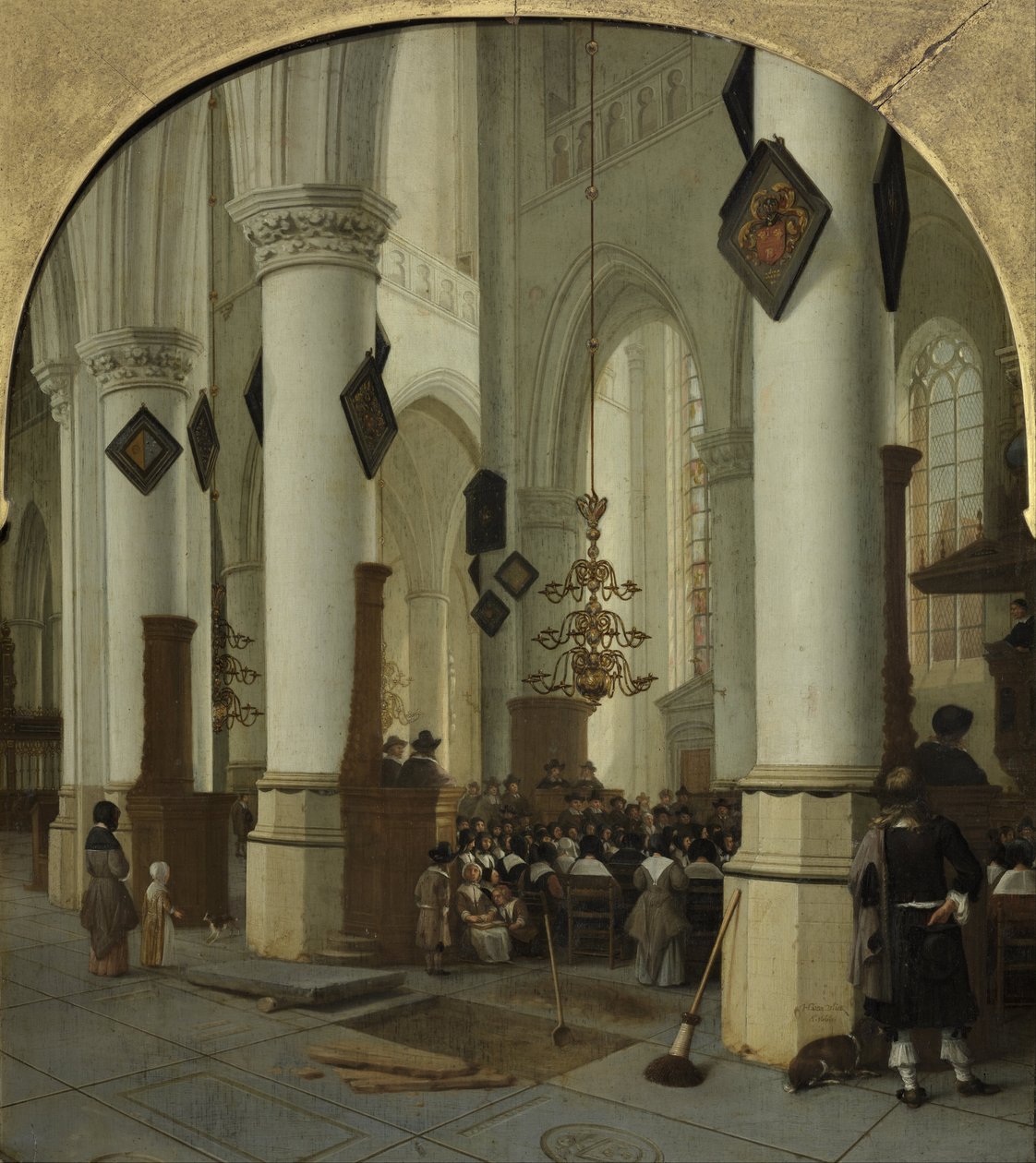 Utsikt inne i Saint Bavo -kirken i Haarlem under messen av Hendrik Cornelisz. van Vliet