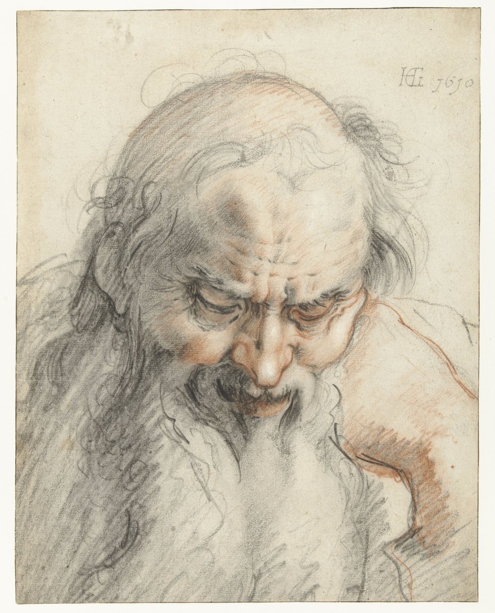 Byste av en gammel mann, 1610 (kritt på papir) av Hendrik Goltzius