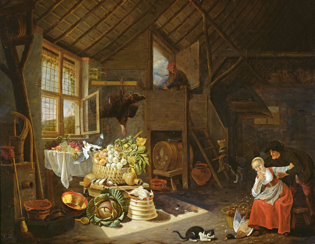 Interiør i et våningshus (olje på kobber) av Hendrik Martensz Sorgh
